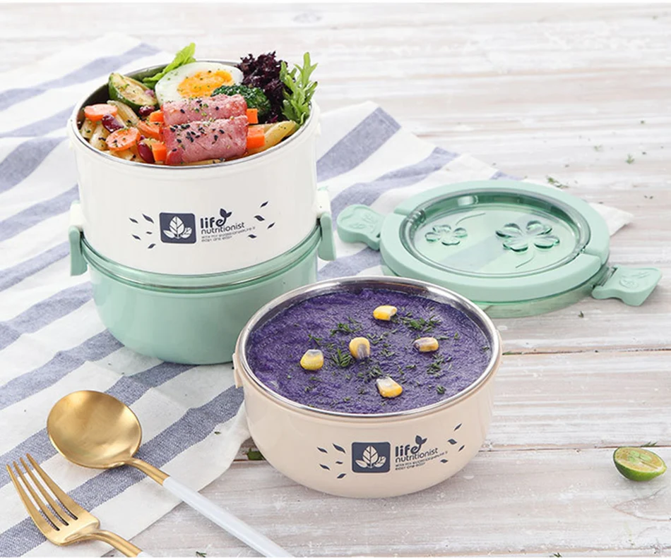 ONEUP Lunch Box Thermal Stainless Steel Food Storage Container Leakproof Eco-friendly Bento Box for Kids Students Microwavable 10