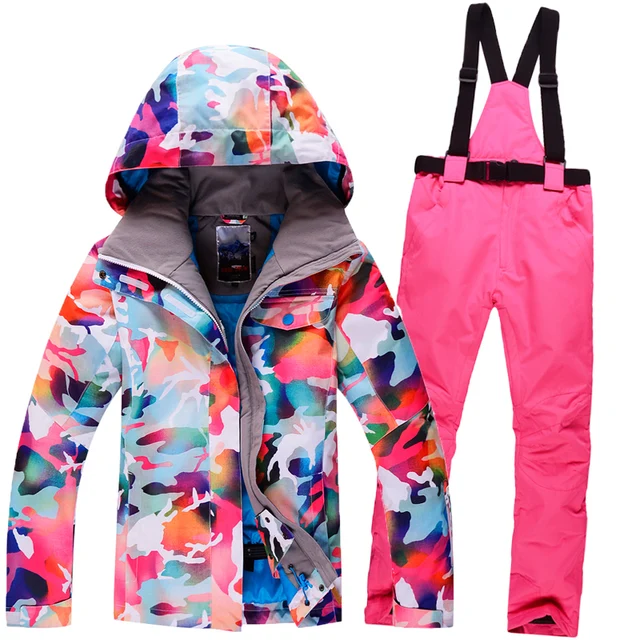 Cheap New Winter GSOU SNOW ski Suit Women Sets Windproof Breathable Waterproof Women Snow Jacket+Pants Warm Clothes Set 