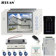JERUAN 8 inch video door phone Record intercom system kit 2 monitor New RFID waterproof Touch Key password keypad Camera 8G SD