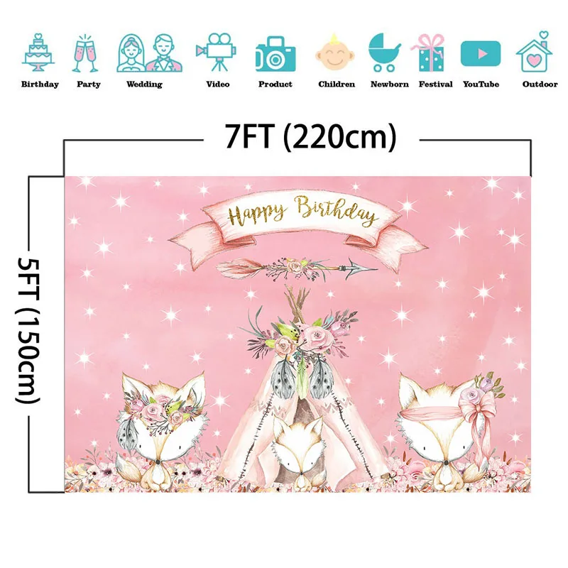 Лесной день рождения фон розовая девушка Бохо Teepee этническое животное