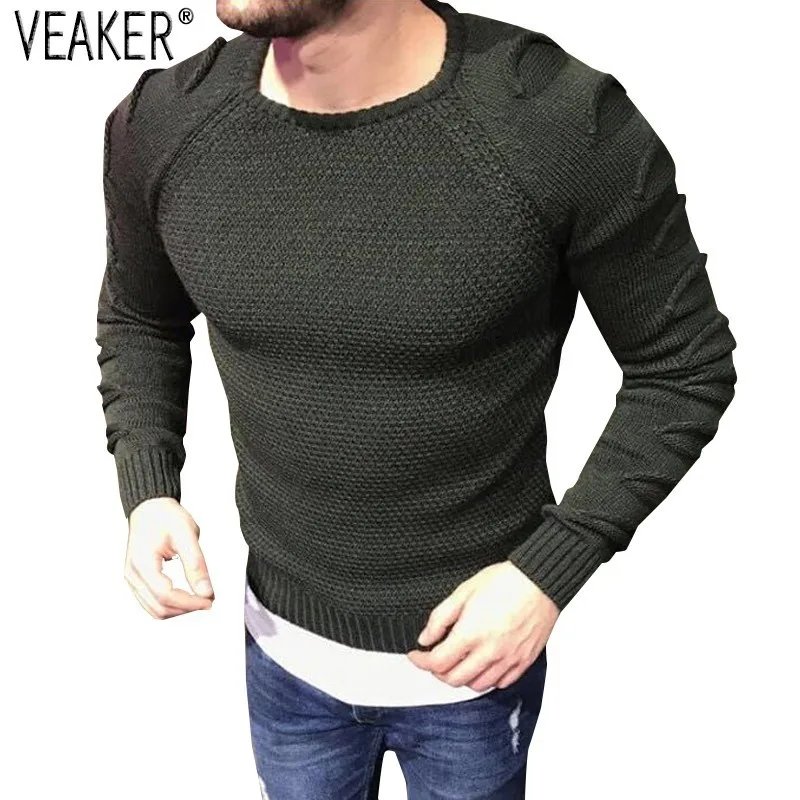 2018 New Men's Autumn Sexy Sweater Ripped Knitted Pullover Men's Skinny ...