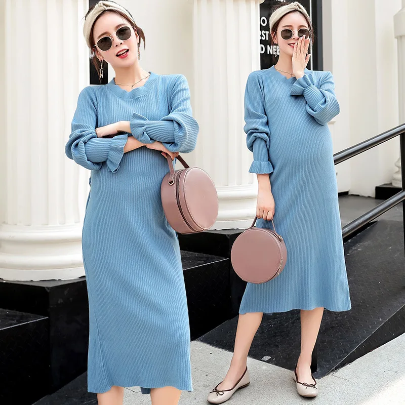 

Maternity Dress for Pregnant Women Long Sleeve Long Knitted Dress Pregnant Vestido Nursing Dress Plus Size Maternity Clothes