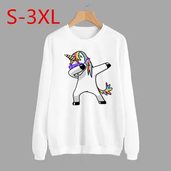 

2019 Autumn New Women White Hoodies Unicorn Hoodie Sweatshirt Women Casual Loose Cartoon Printed Sweatshirts Coat Pullover Tops