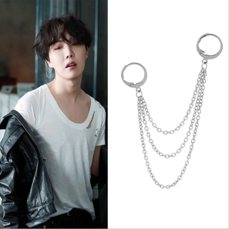 

got7men earring Mens single Spike stainless steel earring Spike and Chain Bajoran Earring, Stainless Steel Hypoallergenic Studs