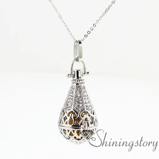 teardrop openwork metal volcanic stone essential oil necklace wholesale