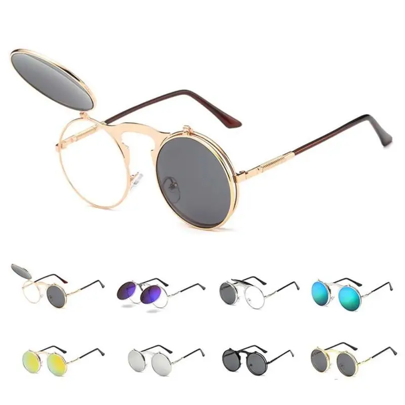 Vintage Punk Style Flip Type font b Sunglasses b font Fashion Metal Frame Sun Glasses Unisex