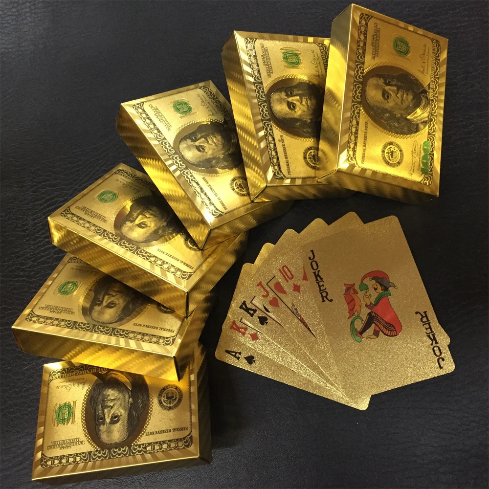 

Creative Matte Waterproof Gold Plating Double-sided Colorful Plastic Poker Table Game Cards PVC Dollar EURO Grid Printing Cards
