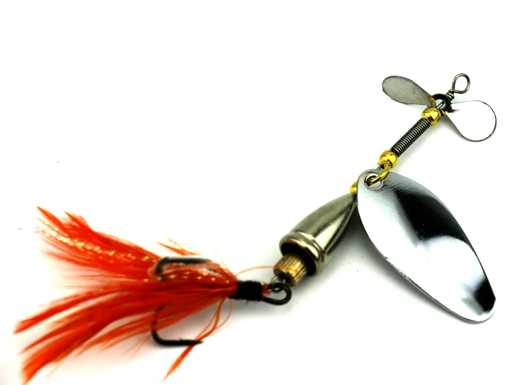 Isca de Pesca Lantejoulas com Gancho de Penas Prata Spinner Colher Isca 9.5cm 13.6g Metal 5 Pçs 6 colher isca 9.5cm 13.6g isca de pesca
