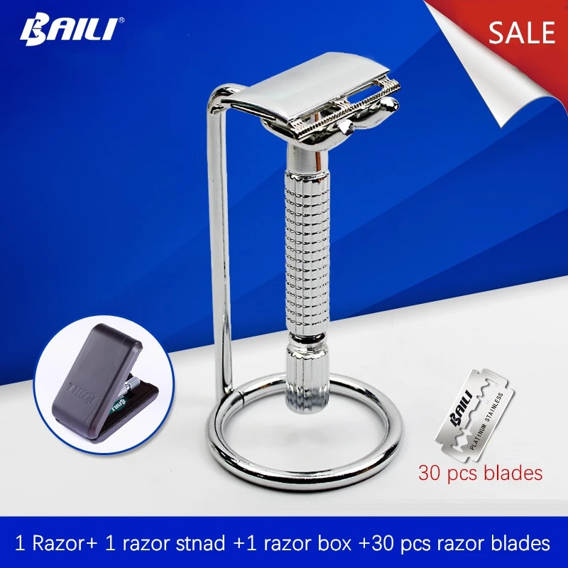 1 Safety Razor 1 Stand 30 Pcs Blades Men Shaving Set Manual Shaver Kit For Men