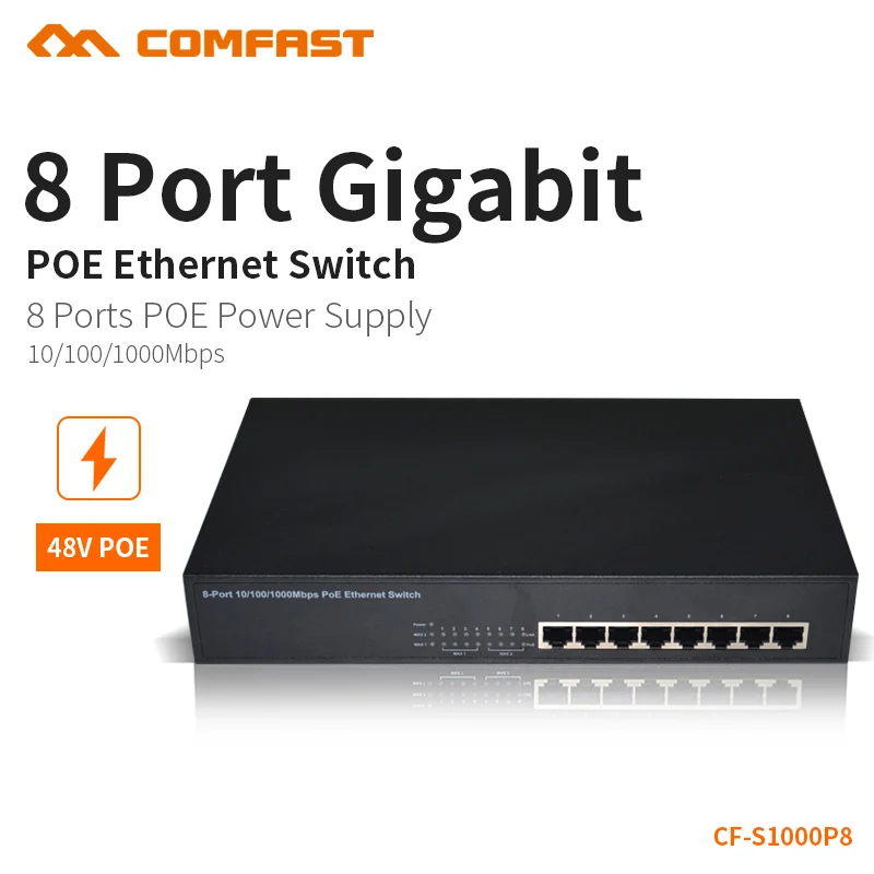 

COMFAST 8 Ports Gigabit Poe Swtich Power over Ethert 8*10/100/1000M Auto SJ45 Ports Enterprise use CF-S10008P