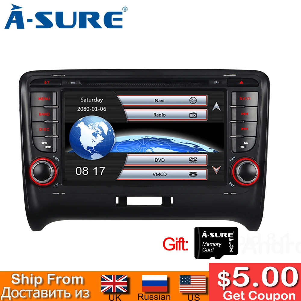 A-Sure 2 Din Авто Радио dvd-плеер GPS Стерео навигация для Audi TT MK2 2006-2009 3G Bluetooth SWC RDS DAB + VMCD
