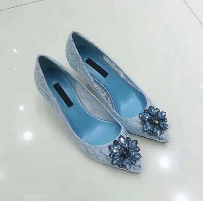 VIISENANTIN/ г. весенне-летние кружевные туфли на высоком каблуке свадебные туфли-лодочки разных цветов с кристаллами и драгоценными камнями женская обувь Красного и телесного цвета - Цвет: light blue 6cm heel