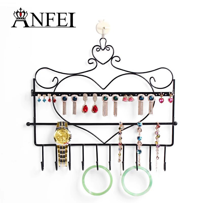 Anfei Jewelry Organizer Wrought iron wall mounted frame necklace holder