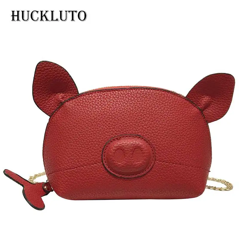 

HuckLuto 2019 New Promotion Sale Fashion Cute Pink Red Chain Zipper Mini Pig Shoulder Shell Bag Leather Women's Messenger Bag