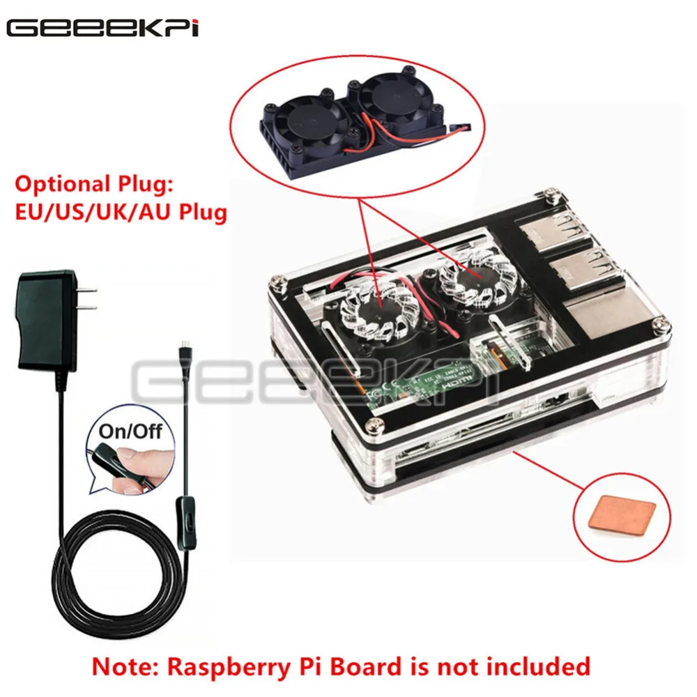 

GeeekPi Acrylic Sliced 9 Layers Case Box + Dual Fan Double Cooling Heatsink + Power Adapter for Raspberry Pi 3B/2B, Not for 3B+