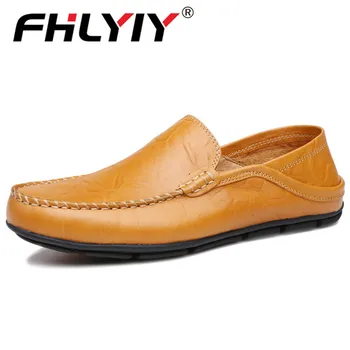 

Fashion Leather Men Shoes Casual Flat Men Breathable Loafers Genuine Leather Slip On Moccasins Comfortable Mocasines Hombre