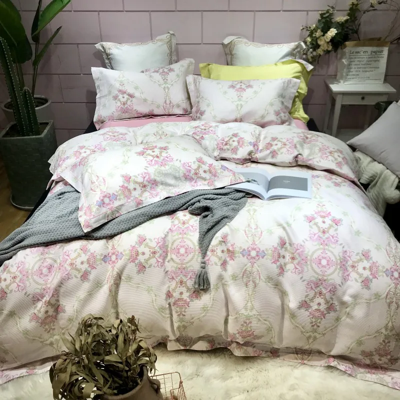 Waliicorners 4pcs Collection Floral print Duvet cover 100%Cotton Soft Bedding Set queen size king Bed sheets or fitted sheet pillow shams 38 IMG_6680