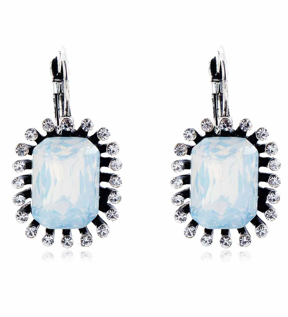 Yayi Bianco Opalescenza Vetro Strass Orecchino Delle Donne Di Modo D'Argento Antico Orecchini Gemme Orecchini Per Le Donne Ragazza