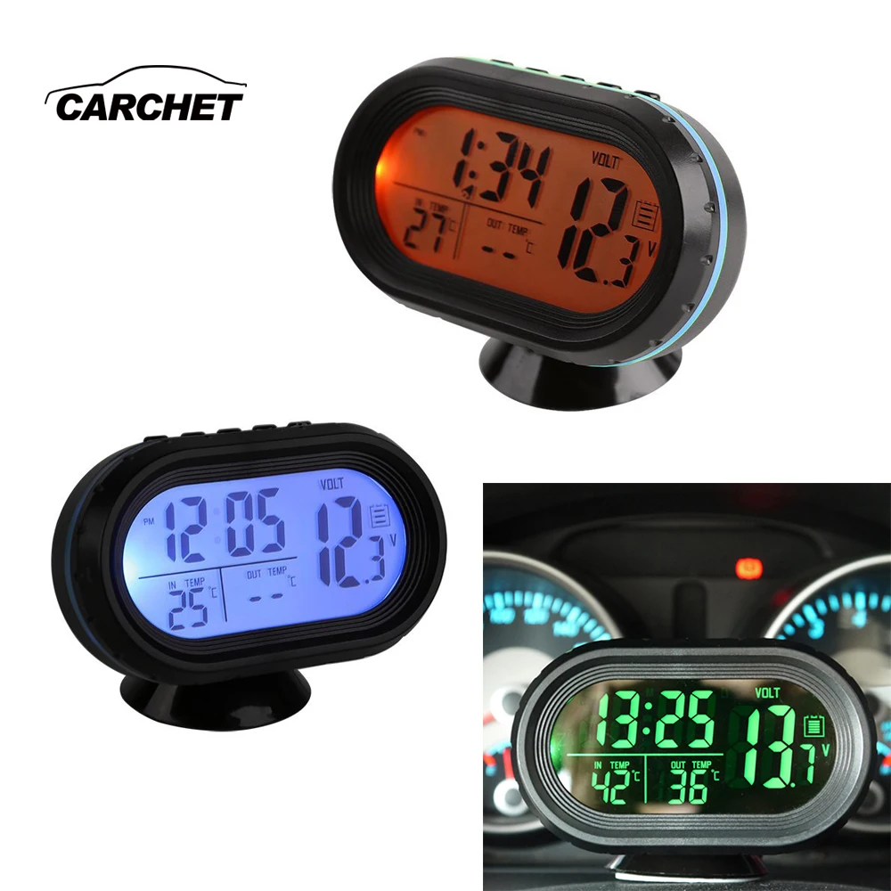 CARCHET Multi-Function Digital DC 12-24V Car Voltage Alarm Temperature Thermometer Clock LCD Monitor Battery Meter Detector