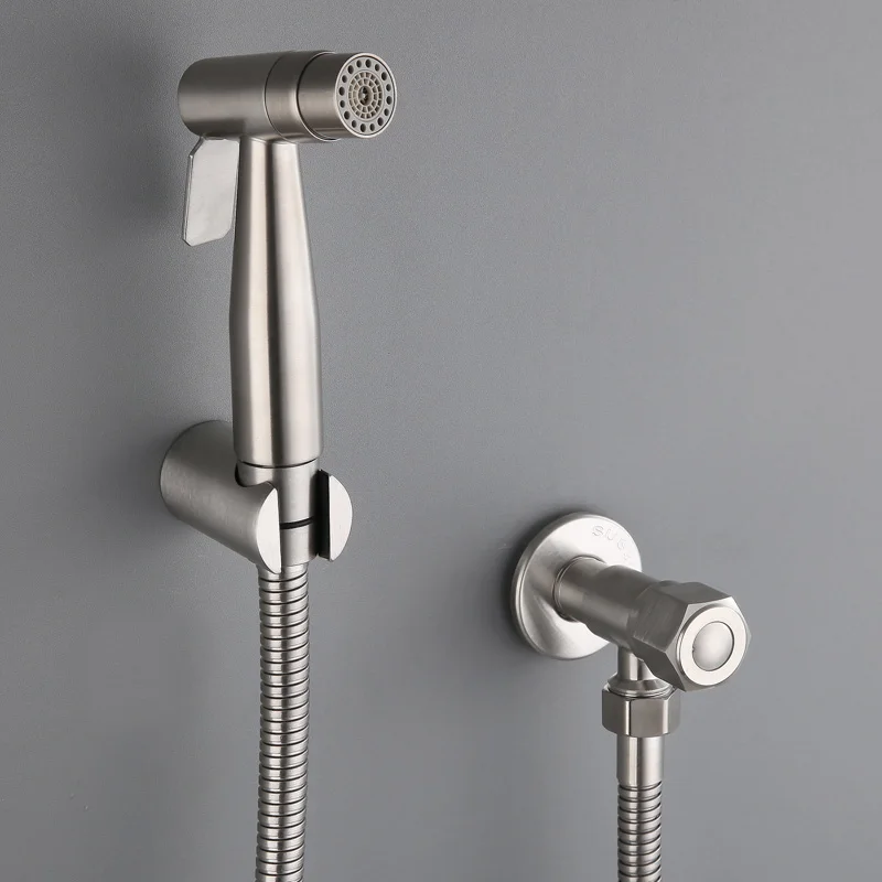 

bidet 304 stainless steel toilet washer nozzle pressurized washer faucet hose bracket angular valve set single hole wall mounted