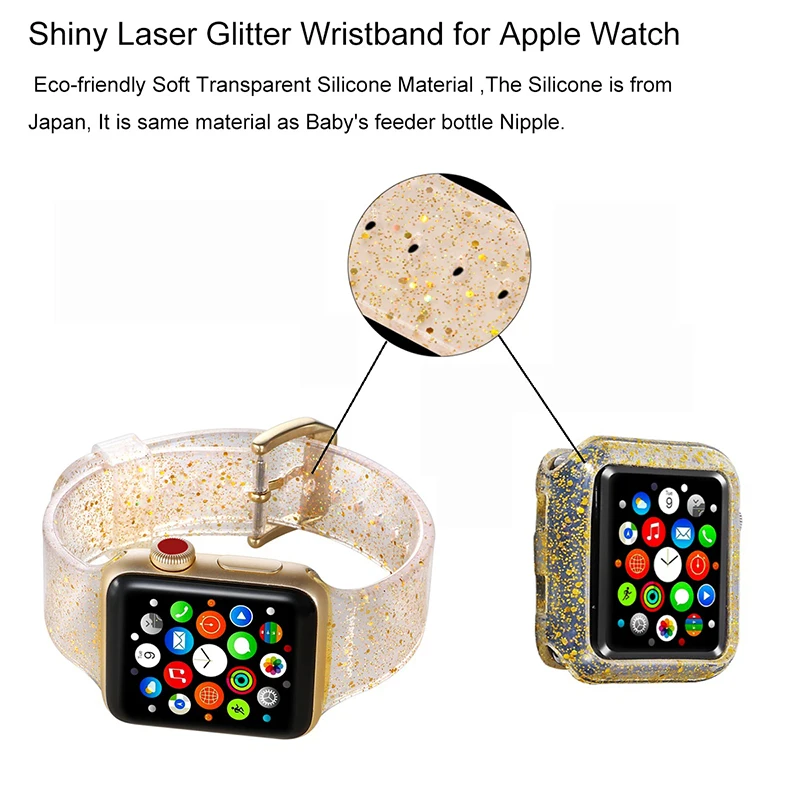 Цветной мягкий силиконовый спортивный ремешок с блестками для Apple Watch 38 мм 42 40 44