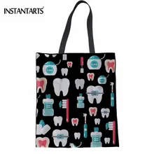 INSTANTARTS милый мультфильм стоматолога/зубы печати женские хозяйственные сумки большие черные Эко сумки модные складные тканевые многоразовые сумки