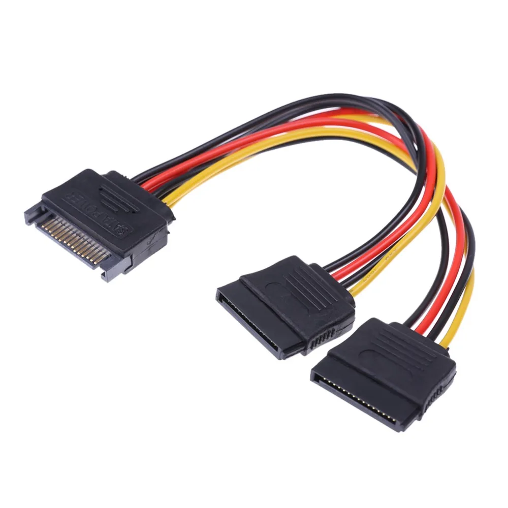 

20cm 15Pin SATA Male to Female 2 SATA Splitter Cable Power Adapter Cord Extension Wire Line for HDD Hard Disk Splitter Connector