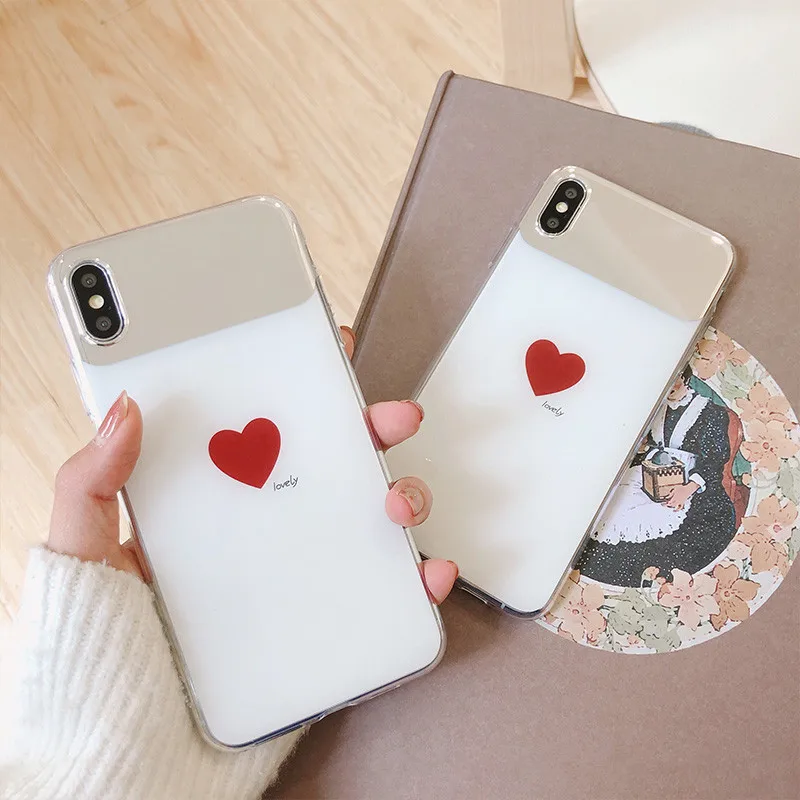 

Crispyfish Mirror Surface Cute Red Heart Cartoon Case For iPhone 6 6s 7 8 Plus Soft TPU Silicone Case For iphone X XR XS MAX
