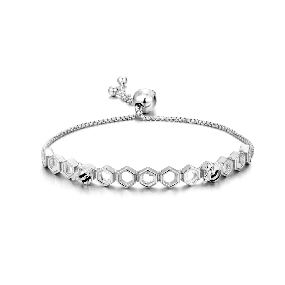 

PDB2 for NLNL Honey Bee 925 Sterling Silver Bracelets Colorful Heart Luxury Love Honey Comb Golden Bee For Men Women Bracelet