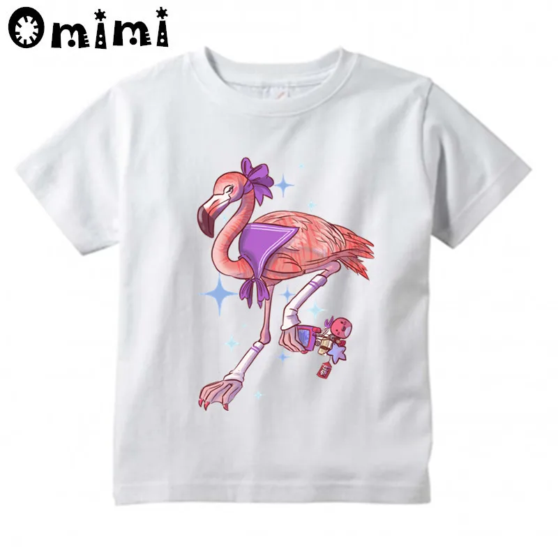 Kids Flamingo Design T Shirt Boys/Girls Great Kawaii Short Sleeve Tops Children's Funny White T-Shirt ooo3065 | Мать и ребенок