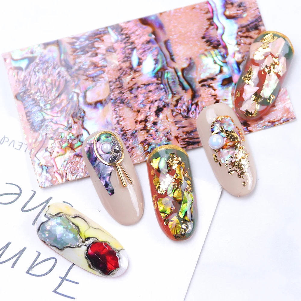 1pc Ocean Style Shell Abalone Nail Foils Gradient Marble Pattern Transfer Decals Mermaid Flakes Design Stickers Manicure 1