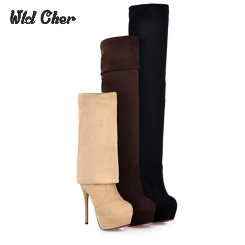 

Plus Size 33-44 Hot 2017 Autumn Women Boots Sexy White High Heels Women Long Thigh High Boot Over the knee Platform Women Shoes