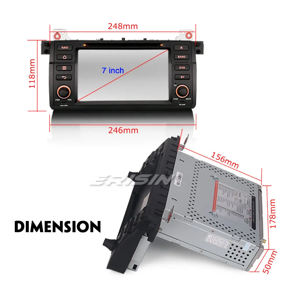 Best Erisin ES8846B 7" Android 8.0 Octa core 4G RAM Car DVD GPS Radio DVR DAB+ DVD For BMW 3er E46 Rover 75 MG ZT 2