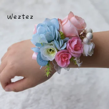 

Bride Wrist Corsage Artificial Silk flower Groom Boutonniere Wedding Hand Flowers Party Suit Decoration 577