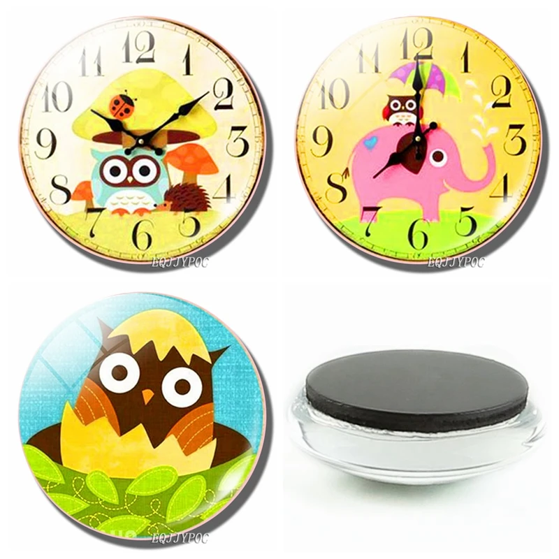 

Cartoon Owl Watch 30MM Fridge Magnet Cute Owl Mushroom Hedgehog Glass Dome Magnetic Refrigerator Stickers Note Holder Home Decor