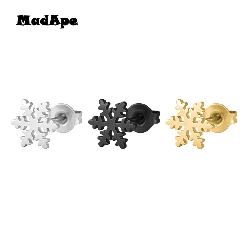 

MadApe 316L Stainless Steel Snow Shape Earrings 2019 Fashion Simple Men & Women Classic Gold-color Stud Earrings 8mm