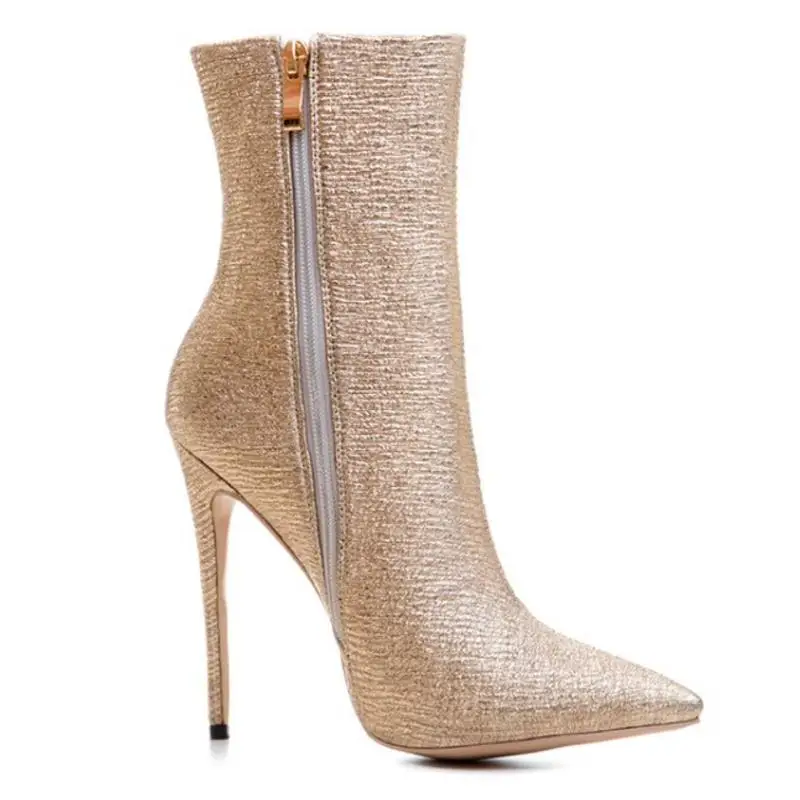 Jojonunu Zip Or Pointu Mince Chaussures Cheville Taille Chaussons 43 De Bout Haute Talons 33 Bottes Sexy Luxe Botas D'hiver Marque Femmes pOpArq
