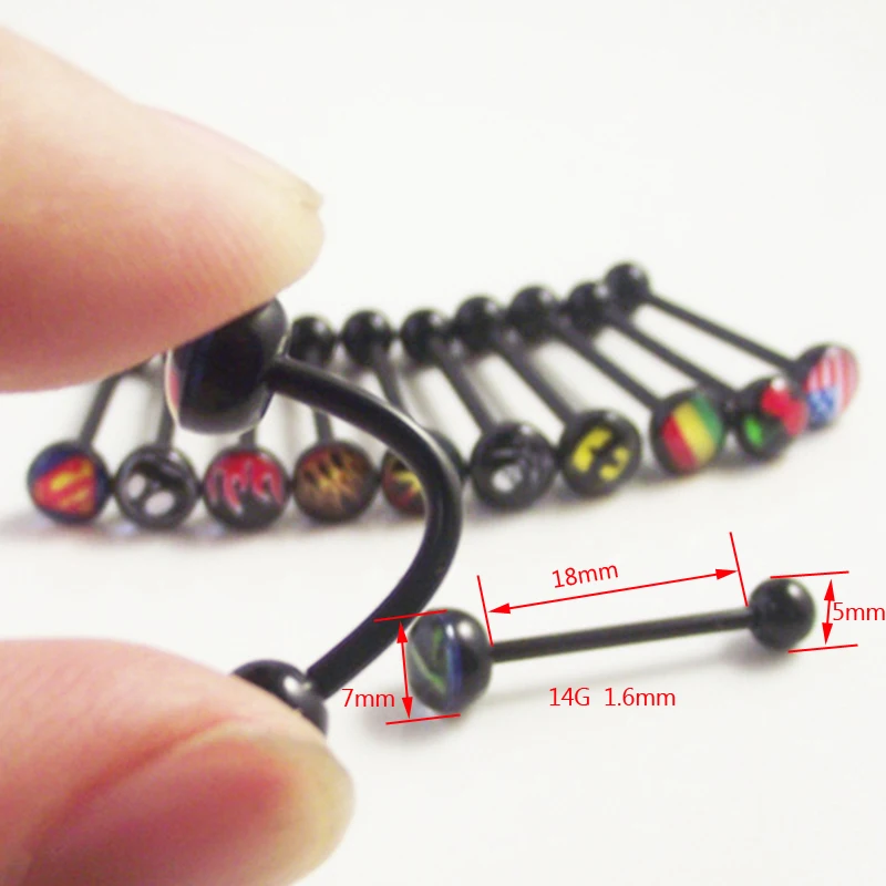 

1 Piece Black Soft Bioplastic Tongue Rings Skull Tongue Nail Barbell Ring Cherry Flame Nipple Body Piercing Jewelry
