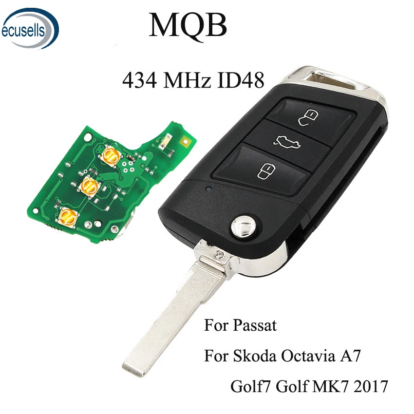 

3 Buttons Remote Key 434MHz ID48 Chip for Volkswagen Skoda Octavia A7 MQB Golf VII Golf7 Golf MK7 2017 for Skoda