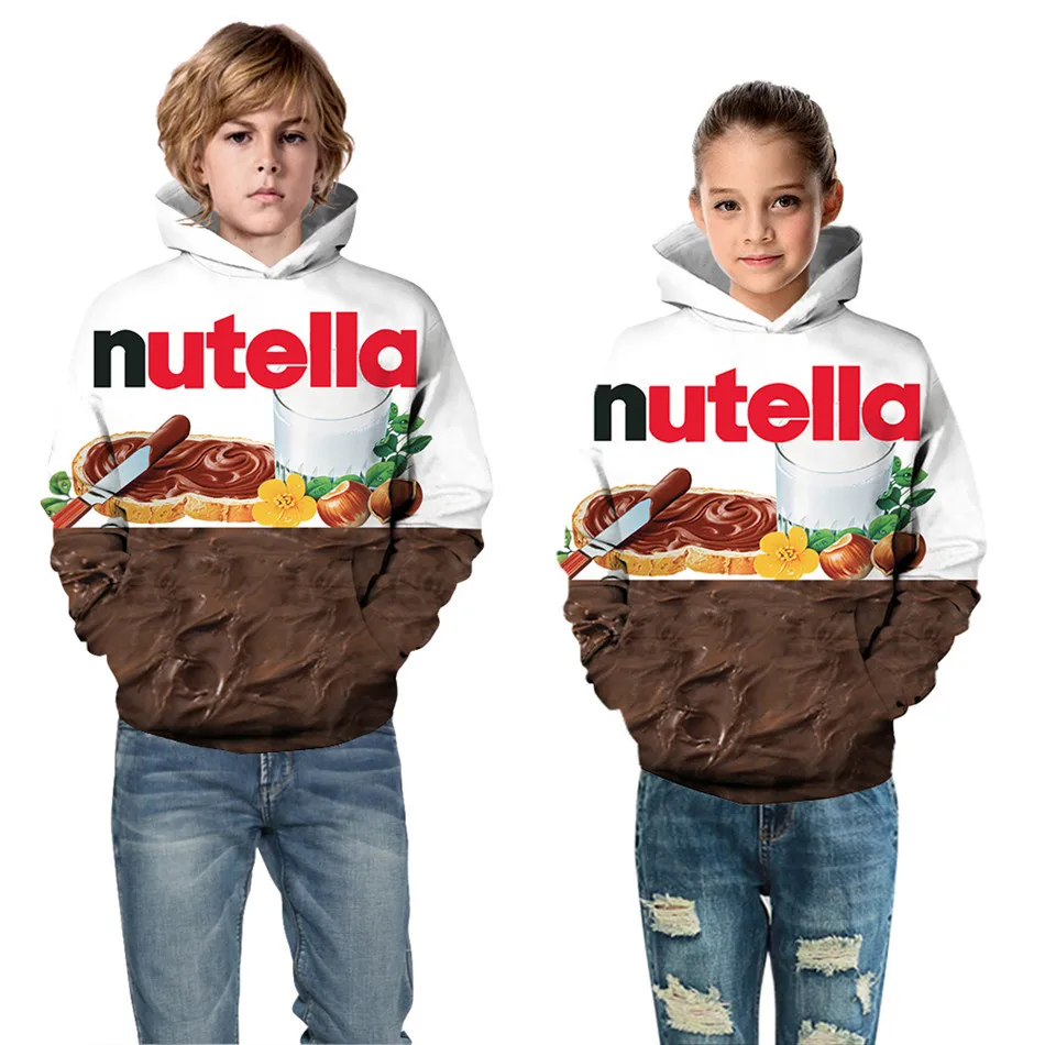 Зима-осень детей 3D кофта для мальчиков и девочек принт Nutella Еда курицы говядины худи с надписью Noodle детских пуловеров Костюмы Топы