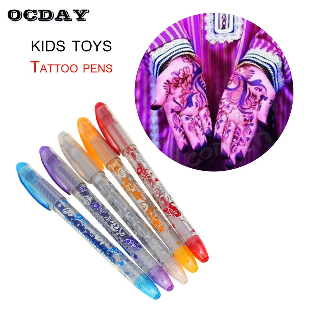

6Pcs/set Kids Safety DIY Magic Tattoo Pens Drawing Toy Handdrawing Tattoo Gel Pens Education Novelty Toys For Kids Birthday Gift