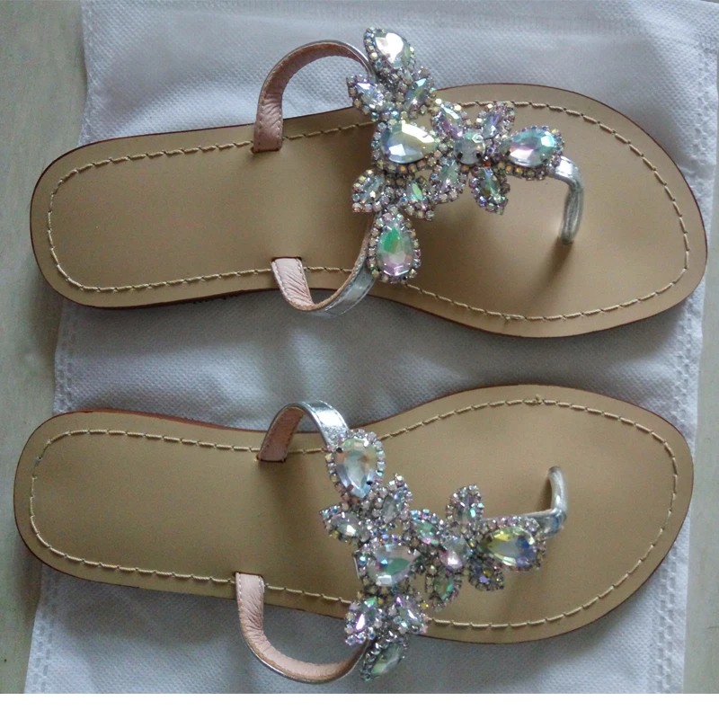 2017 Fashion Beach Sandals Women Summer Rhinestone Slippers Women's shoes Flat heel Slides Flip-flop zapatos mujer Plus size 47