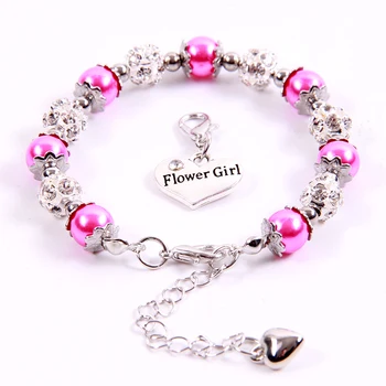 

10pcs/lot Faux Pearl Charm Flower Girl Children Bracelet Heart Wedding Luxury Bangles Jewelry 2020 For Women Girls Birthday Gift