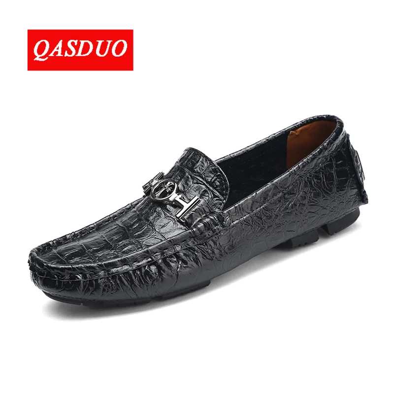 Driving Breathable Genuine Leather Flats Loafers Men Shoes Casual Fashion Slip  men Fenty beauty Large size QASDUO