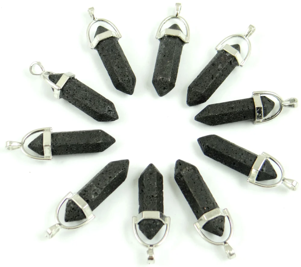 

Wholesale Black Lava Beads Natural Volcanic Rock Stone pillar charms chakra Gem Pendants Jewelry making necklace 24PC