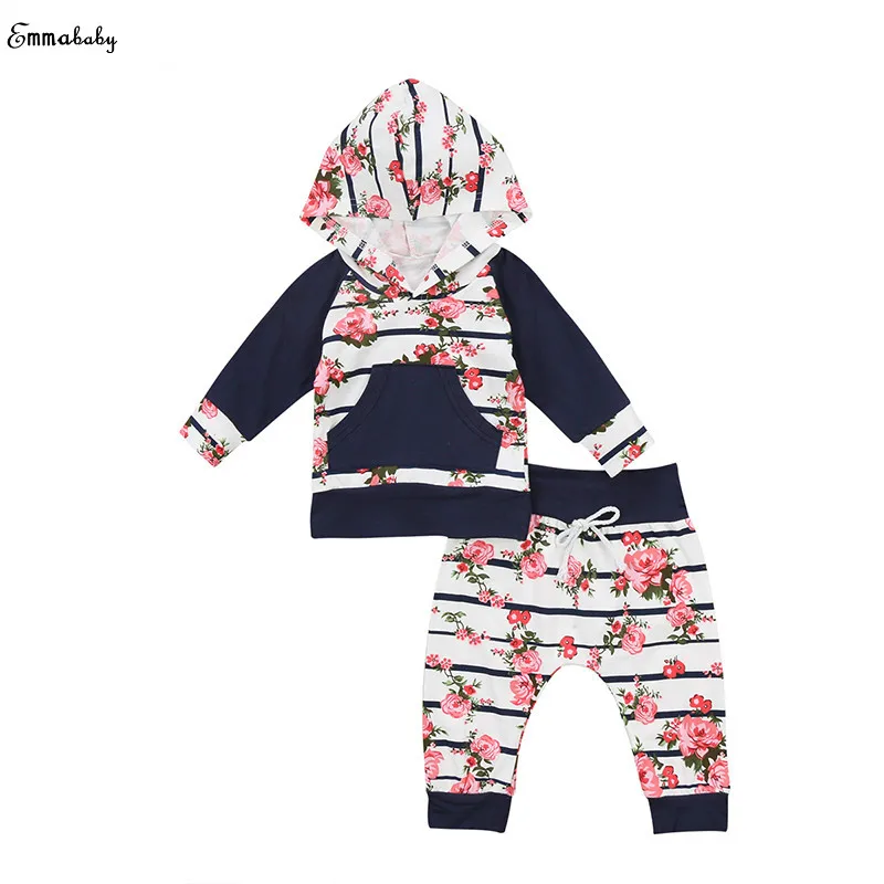 Emmababy Fall Autumn Newborn Baby Clothing Floral Long Sleeve Hooded Sweatshirt Tops+Long Pant 2PCS Kids Boy Girl Clothes | Детская