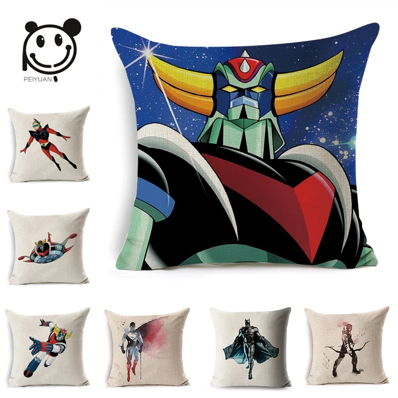 PEIYAUN мультфильм Megazord Подушка льняная Наволочка на подушку размером 45*45 см
