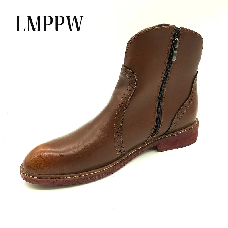 

Autumn Winter Shoes Keep Warm Men's Ankle Boots British Style Men's Genuine Leather Chelsea Boots Bullock Carving Martin Boots 8