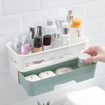 

Cosmetic Storage Box Bathroom Double Drawer Type Can Be Attached To Plastic Rack Storage Rack Debris Management Rack