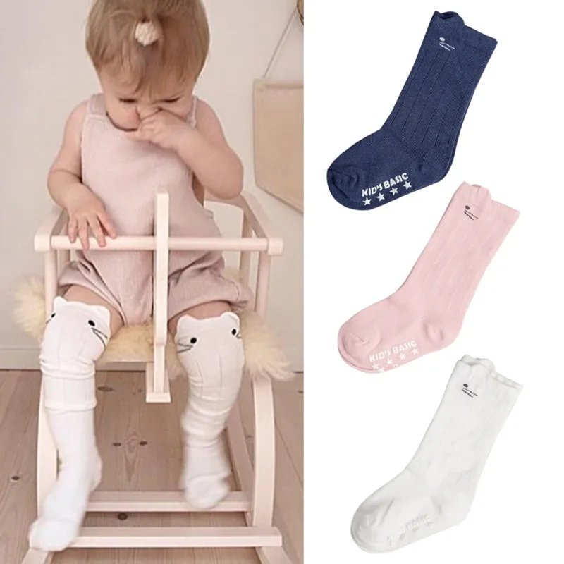 

New Cotton Infant Baby Girl Anti-slip Crib Socks Baby Kid Girls Toddler Socks Leg Cute Cartoon Knee High Socks 0-4T